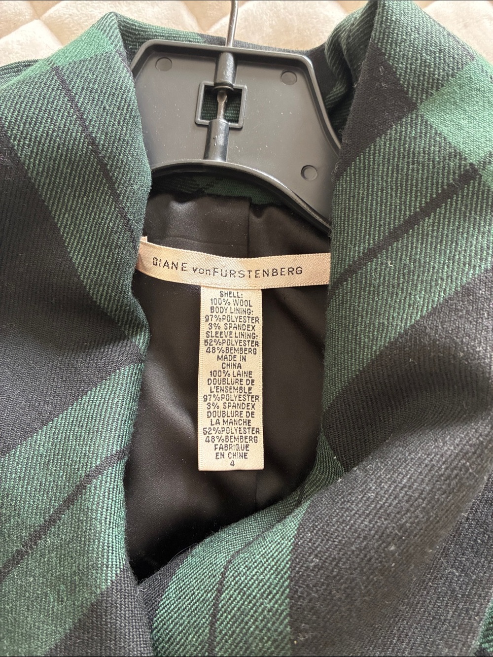 Diane Von Furstenberg Black and Forest Green Plaid Wrap Blazer with Belt - Picture 2 of 7
